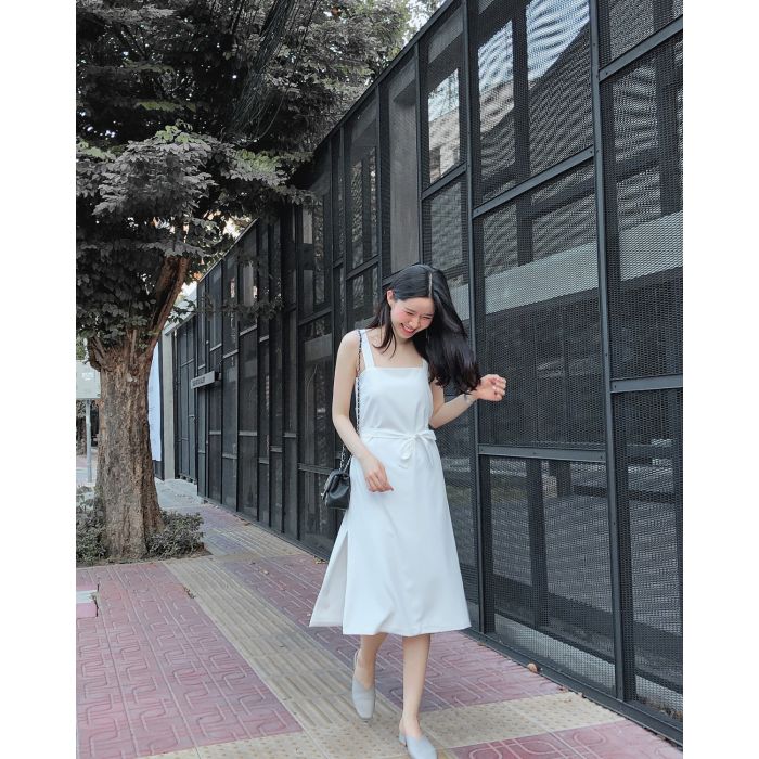 SPECIAL OFFER * MARIA A LINE TIE WAIST DRESS-WHITE