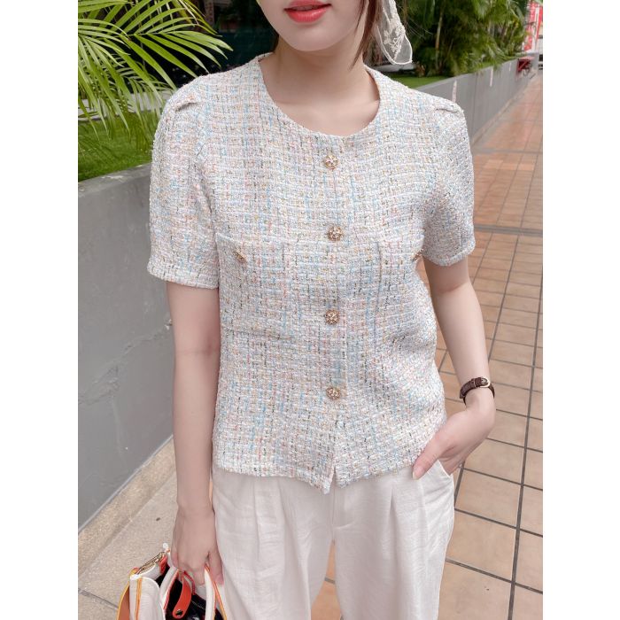 SPECIAL OFFER * MACARON TWEED BLOUSE-BLUE