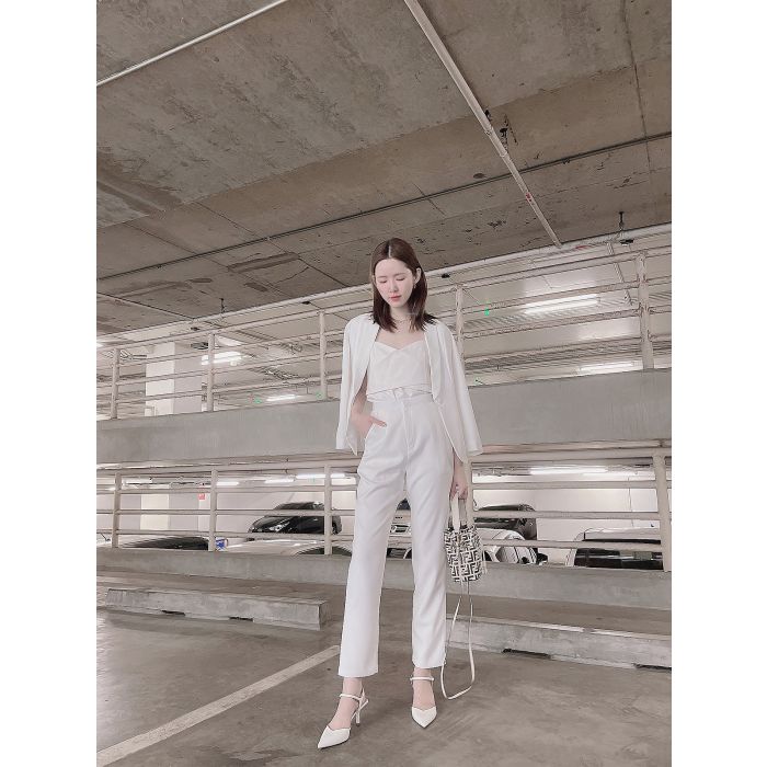 BASIC TAILORED PANTS-WHITE-S