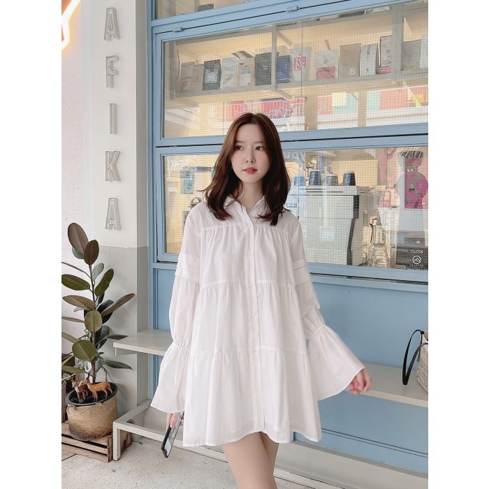 ICED HONEY COTTON SHIRT DRESS-WHITE