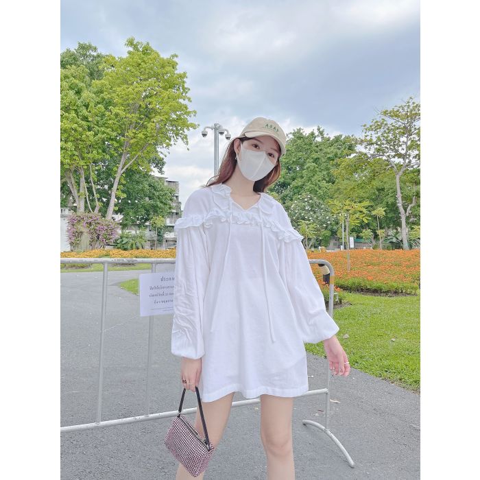 SPECIAL OFFER * PROVENCE RUFFLE LINEN DRESS-WHITE