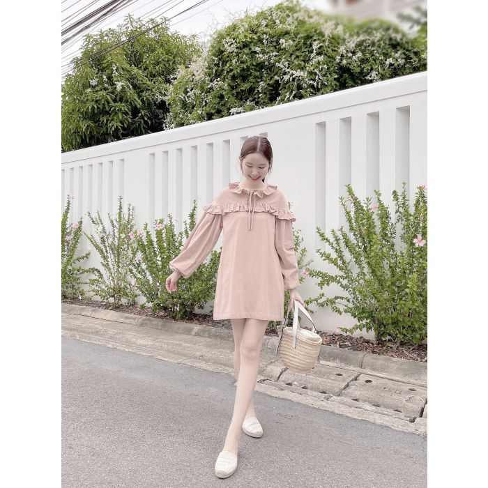 PROVENCE RUFFLE LINEN DRESS-PINK