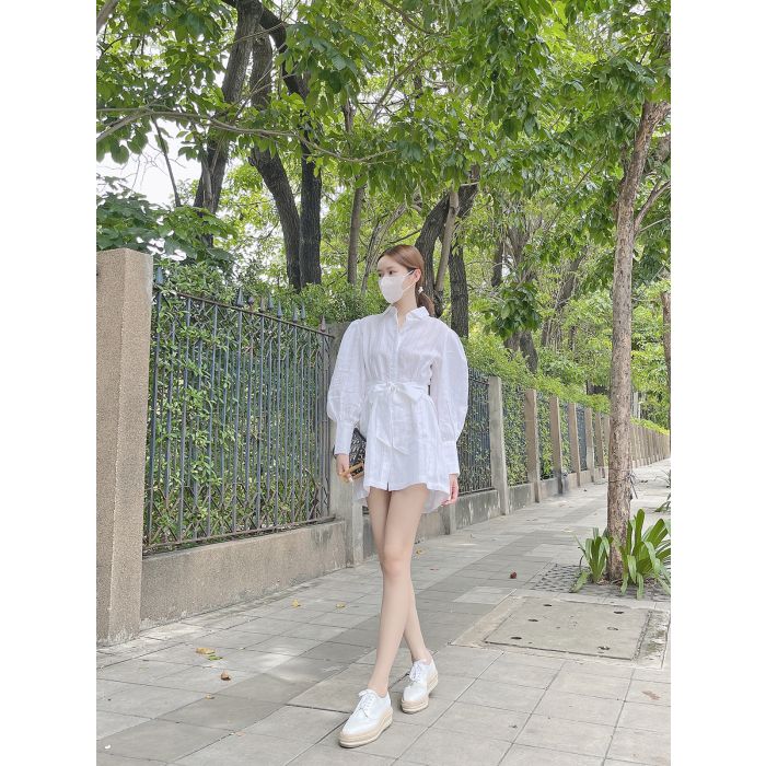 SPECIAL OFFER * CHARLOTTE TIE WAIST LINEN SHIRT DRESS-WHITE