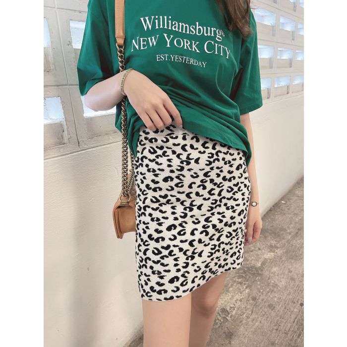 LEOPARD KNIT SKIRT-WHITE