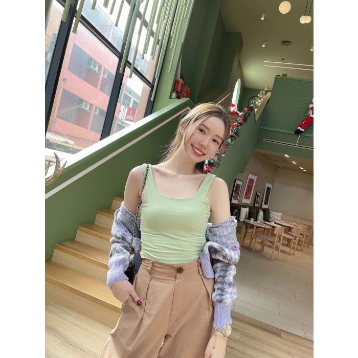 SCOOP NECK JERSEY TANK TOP-MATCHA