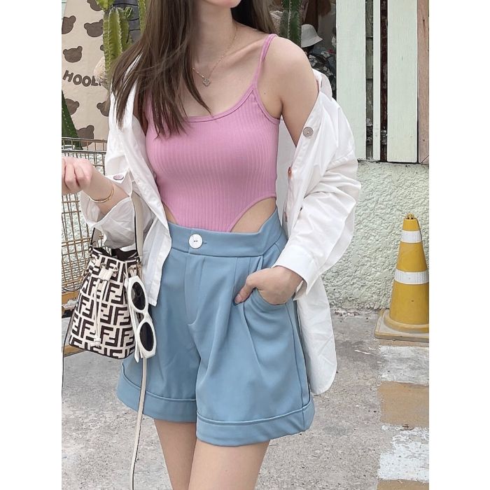 SMOOTH HIGH WAIST SHORTS-BLUE-M