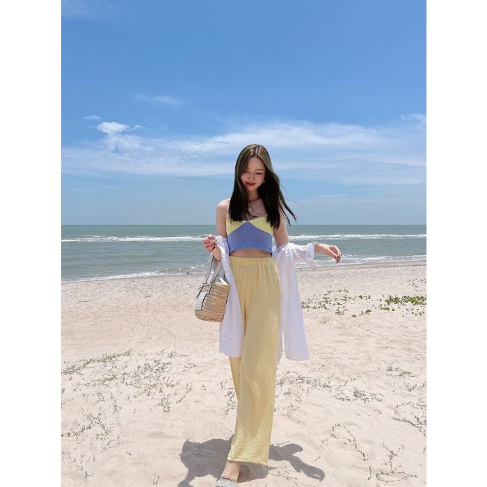 BEACH WAVE BASIC PANTS-YELLOW