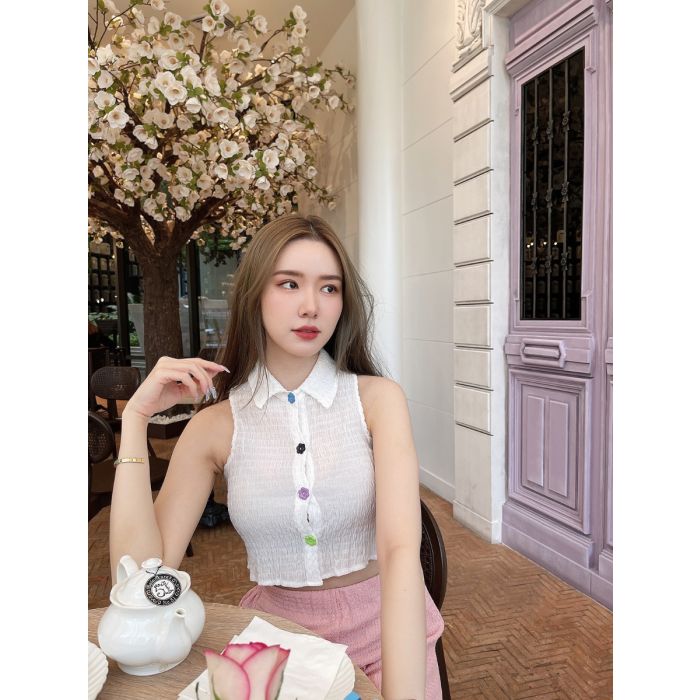 SPECIAL OFFER * ASTER CHIFFON SLEEVELESS TOP-WHITE