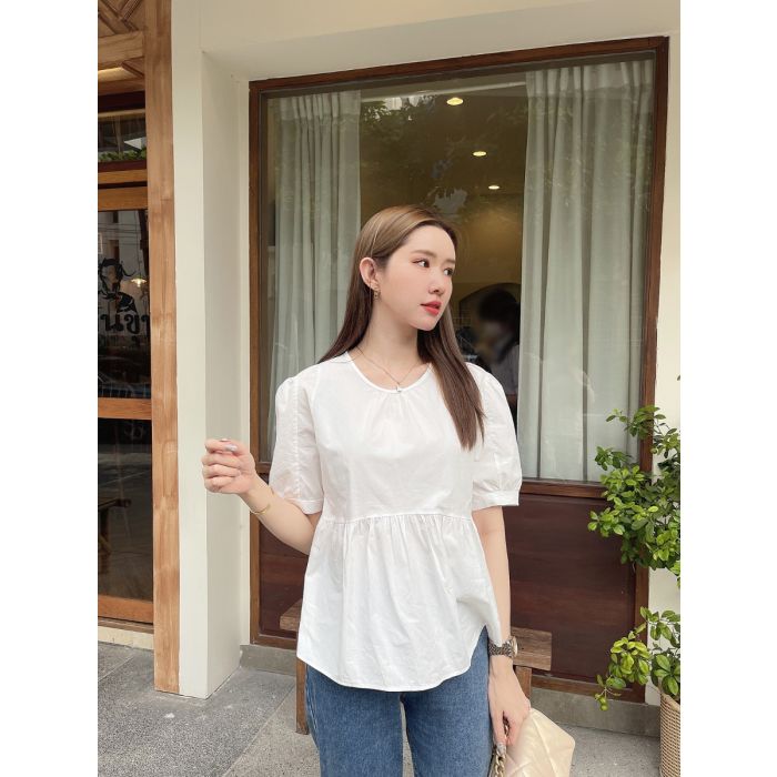 WISTA BUTTON BACK COTTON BLOUSE-WHITE