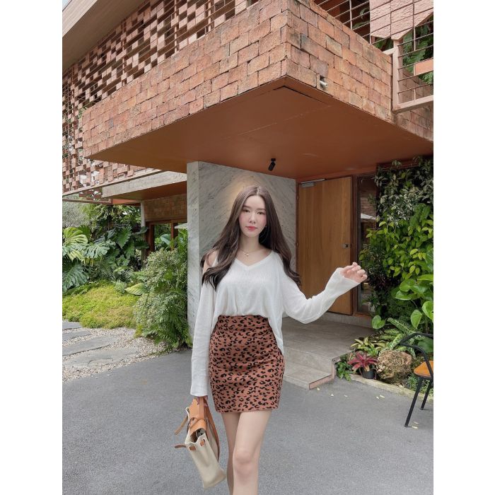 LEOPARD KNIT SKIRT-CHOCOLATE