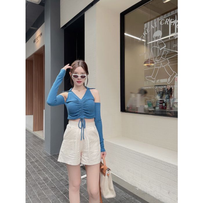 MONACO CUT OUT SHOULDER KNIT TOP-BLUE