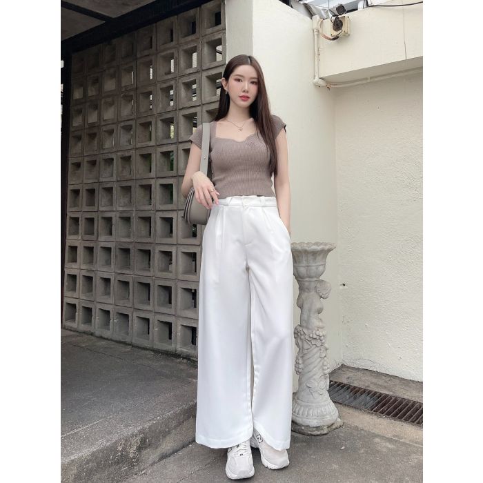 SYMPHONY BASIC STRAIGHT PANTS-WHITE-XL