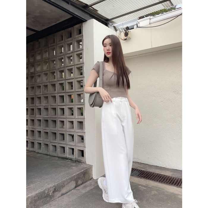 SYMPHONY BASIC STRAIGHT PANTS-WHITE-L