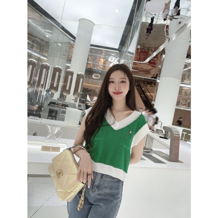 VIKKI POCKET KNIT VEST TOP-GREEN