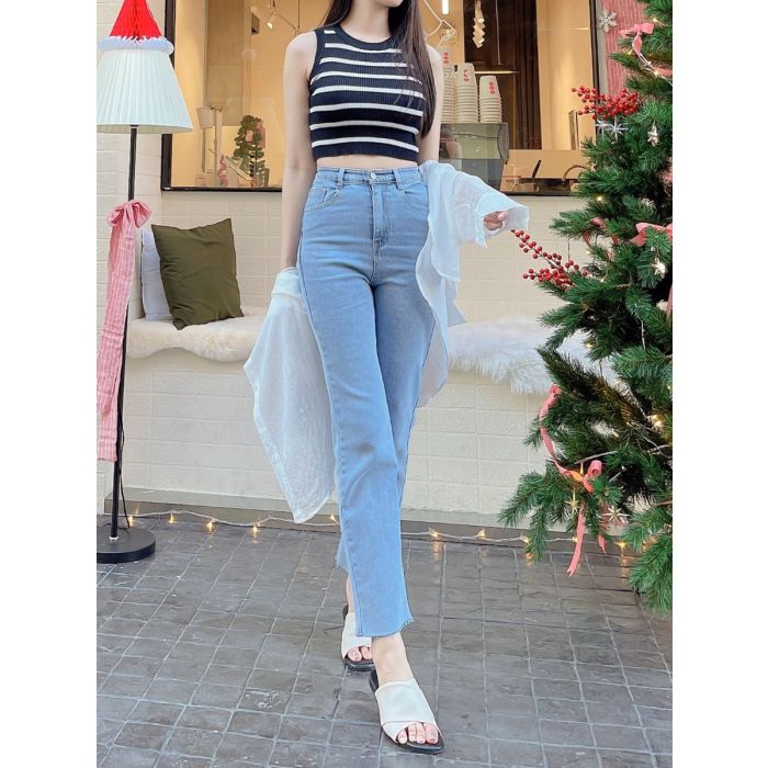 AVENUE BASIC DENIM PANTS-BLUE-L