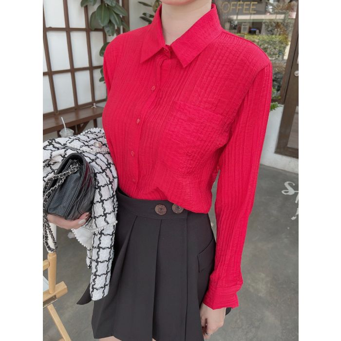 CLARA TEXTURED CHIFFON SHIRT-RED