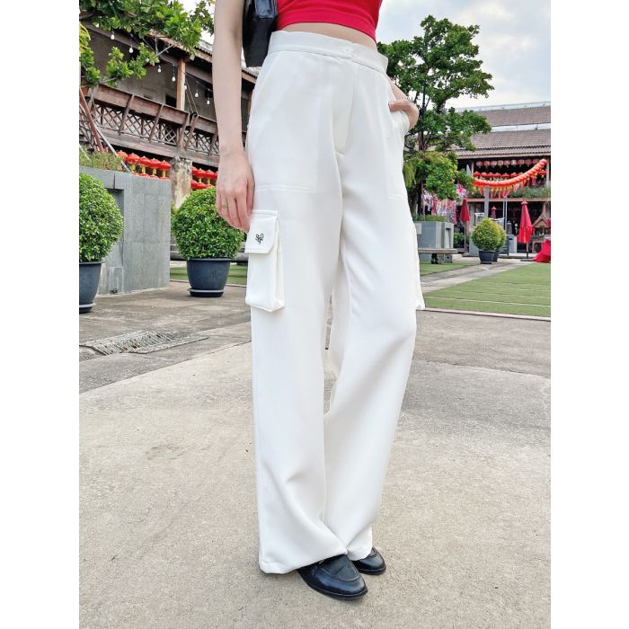 SLYQ TAILORED CARGO PANTS-WHITE-M