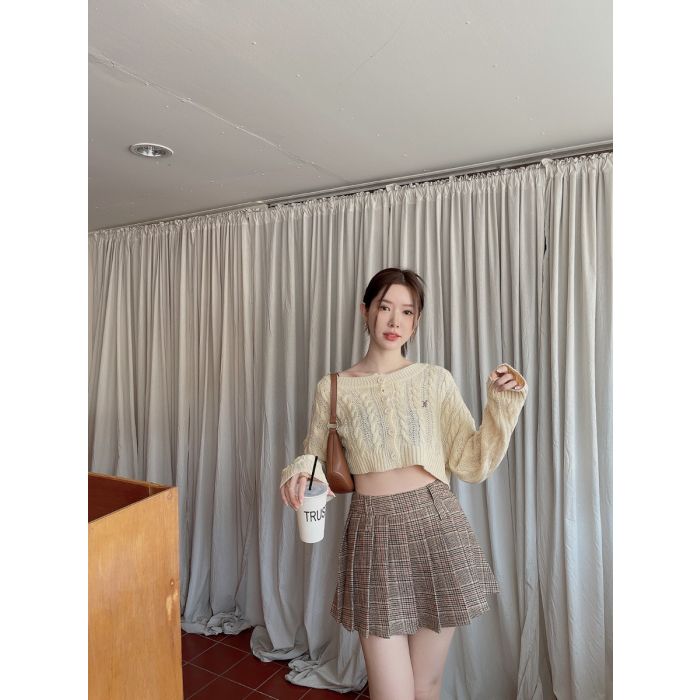 BROWNIE DOUBLE BELTED TENNIS SKIRT-BROWN-M