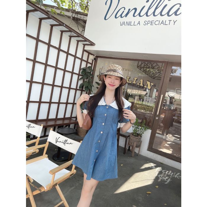 SPECIAL OFFER * VINEYARD FRILLED COLLAR DENIM DRESS