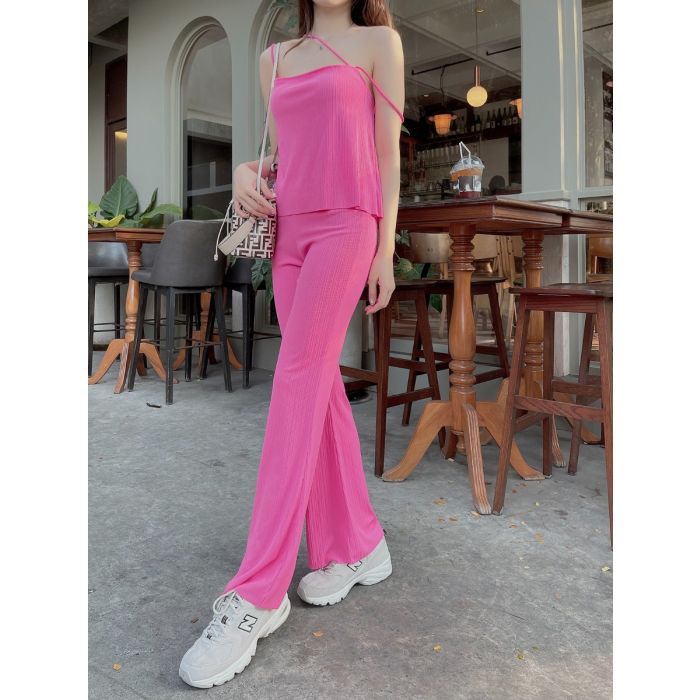 JULIE MINI RIBBED SINGLET & PANTS SET-PINK