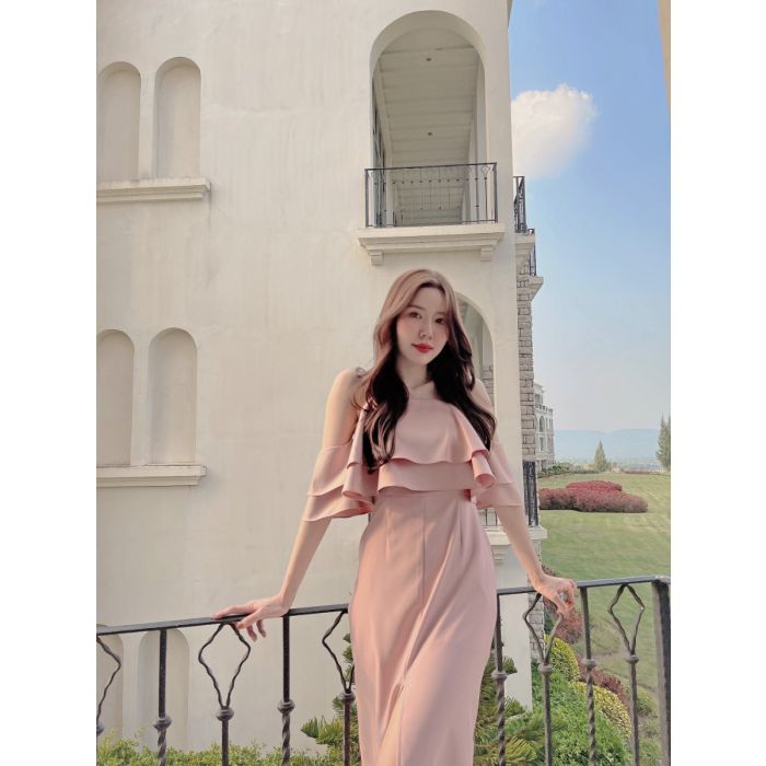 ESTELL SPLIT FRONT MAXI DRESS-PINK-M