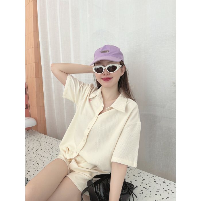 SLYQ WAFFLE OVERSIZED SHIRT-VANILLA