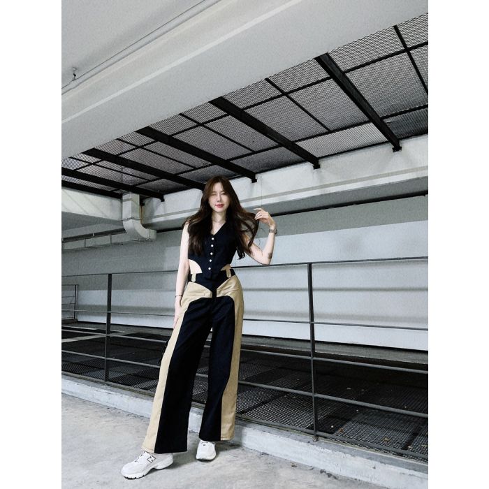 GALLERIA TWO TONE VEST & PANTS SET-BLACK