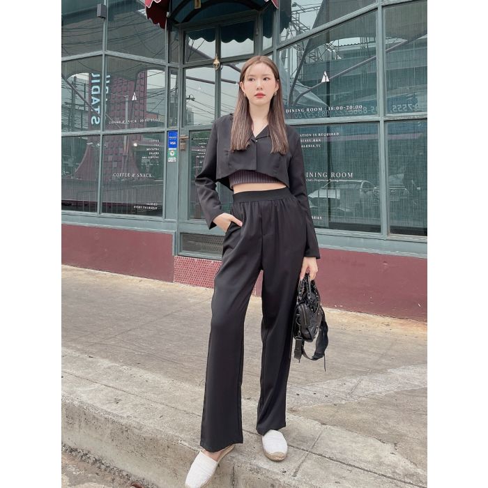 AUDREY CROP BLAZER & PANTS SET-BLACK