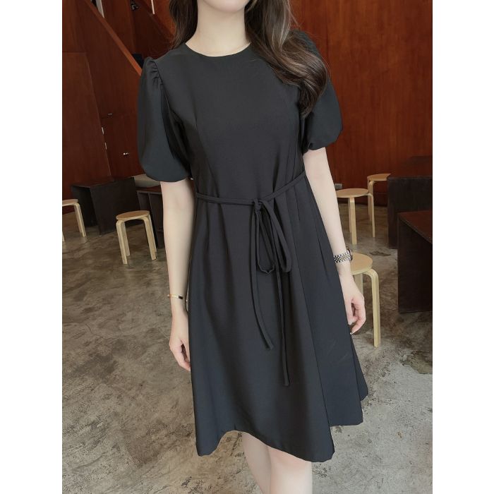 PLAIN CRUNCHY TIE WAIST DRESS