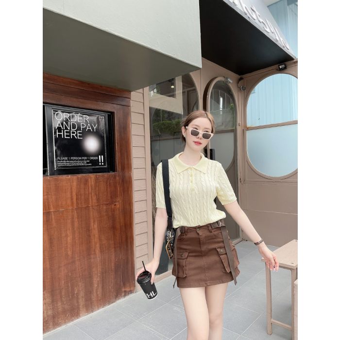 HANNAM CARGO MINI SKIRT-BROWN-L