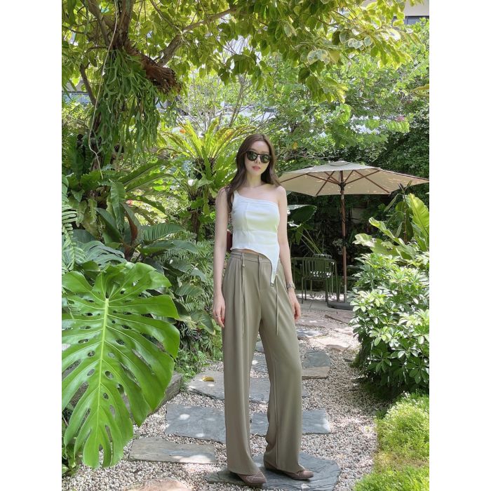 SUMMER ELASTICATED WAIST LOOSE PANTS-OLIVE