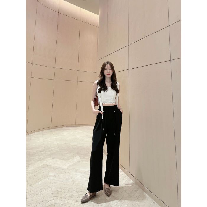 SUMMER ELASTICATED WAIST LOOSE PANTS-BLACK