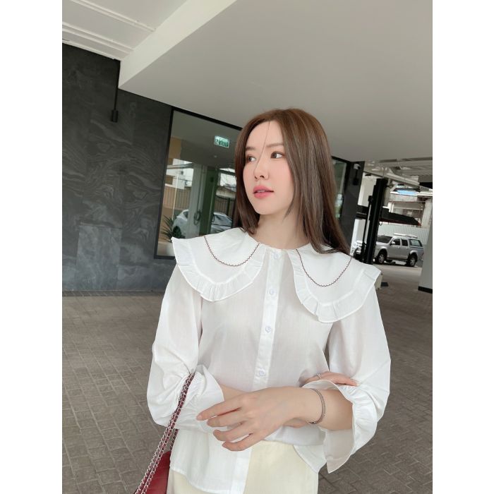 ALICE SCALLOP COLLAR COTTON BLOUSE-WHITE