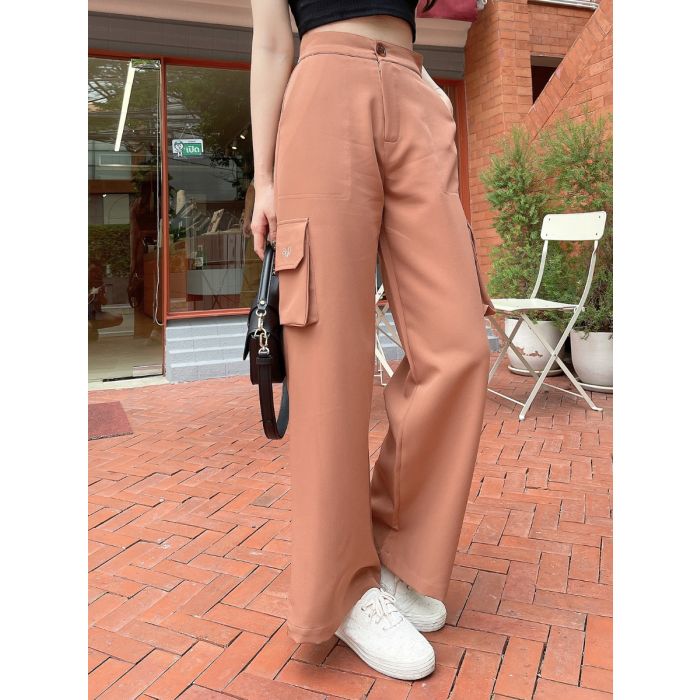 SLYQ TAILORED CARGO PANTS-BRICK-L