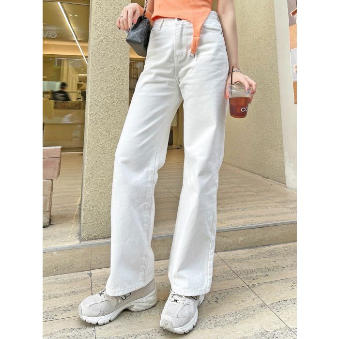 CELIA FULL-LENGTH DENIM PANTS-WHITE-S