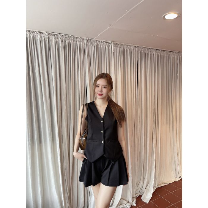 NITRO VEST TOP & PLEATED SHORTS SET-BLACK-M