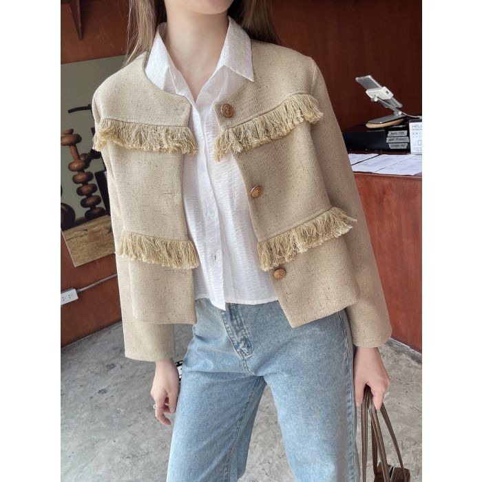 SAGITTARIUS FLUFFY TWEED BLOUSE JACKET-KALE