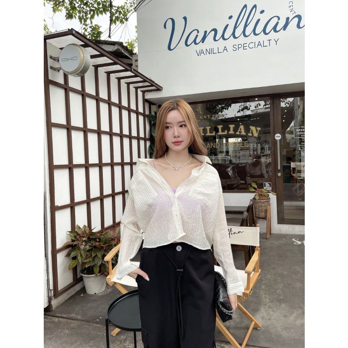 PORTRAIT TEXTURED CHIFFON SHIRT-VANILLA