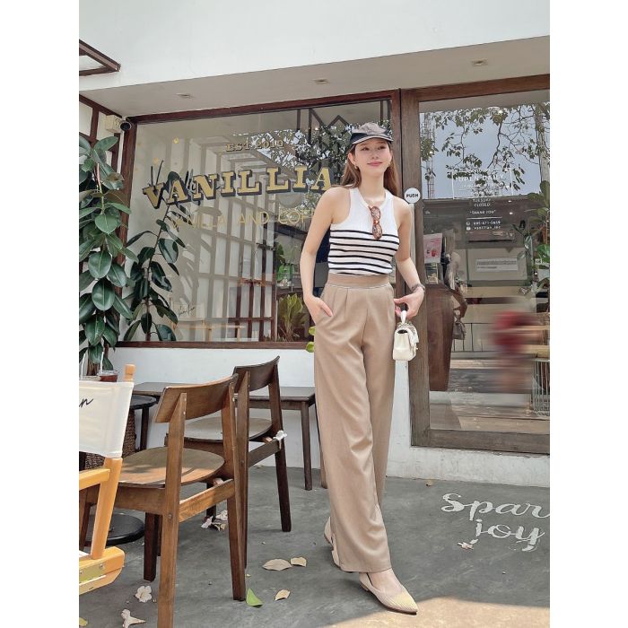 CITY TRIMMED BASIC PANTS-TAUPE-S