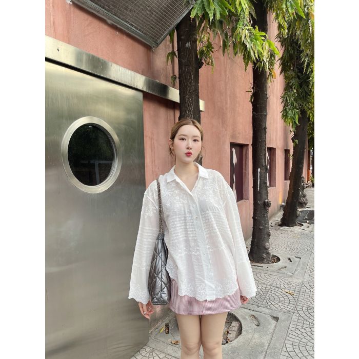 GALETTE LACE OVERSIZED SHIRT-WHITE