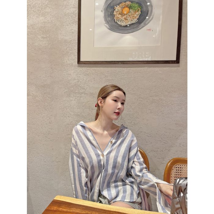 ARIA STRIPE OVERSIZED LINEN SHIRT-BLUE