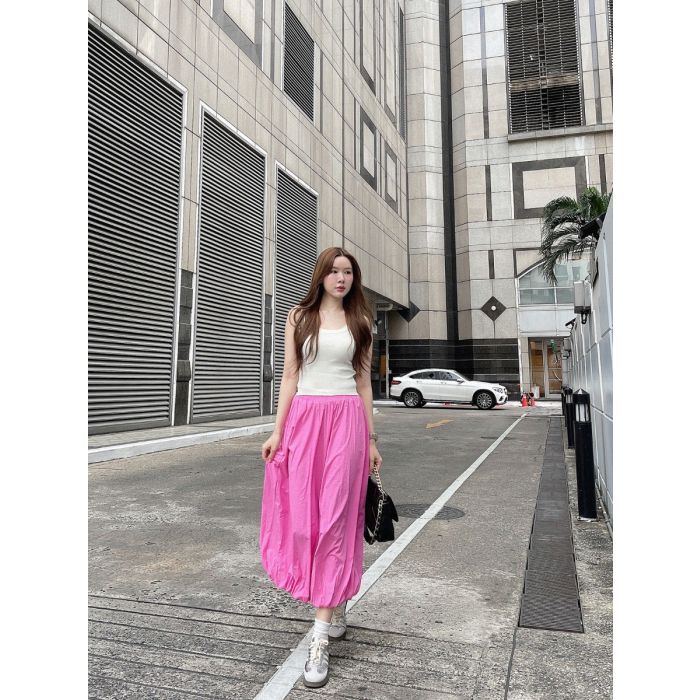 NYLON BALLOON MIDI SKIRT-PINK