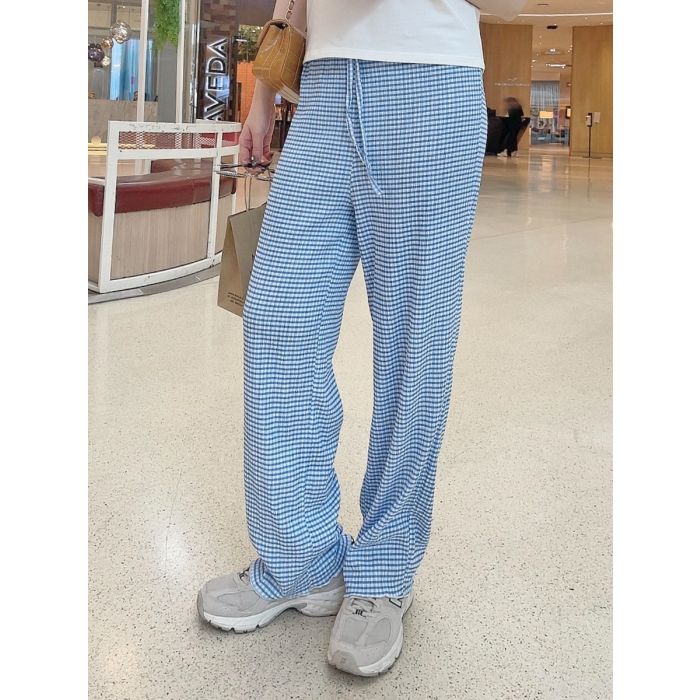 BOWTIE MINI CHECKERED PANTS-BLUE