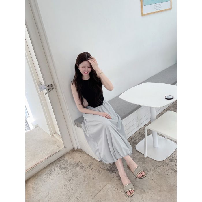 NYLON BALLOON MIDI SKIRT-GREY