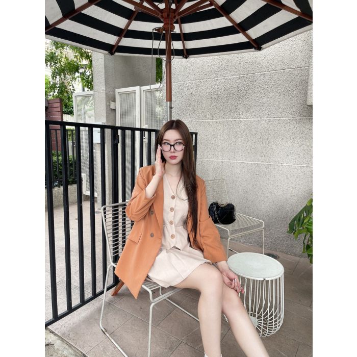 BELGIO RUCHED SLEEVE BLAZER-MILK TEA-L