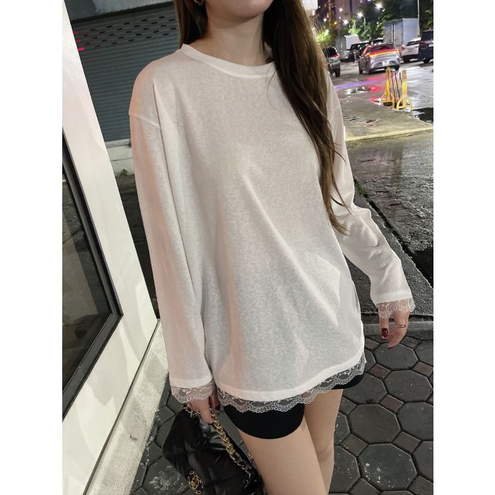 DIFFUSED LACE SLUB OVERSIZED TOP