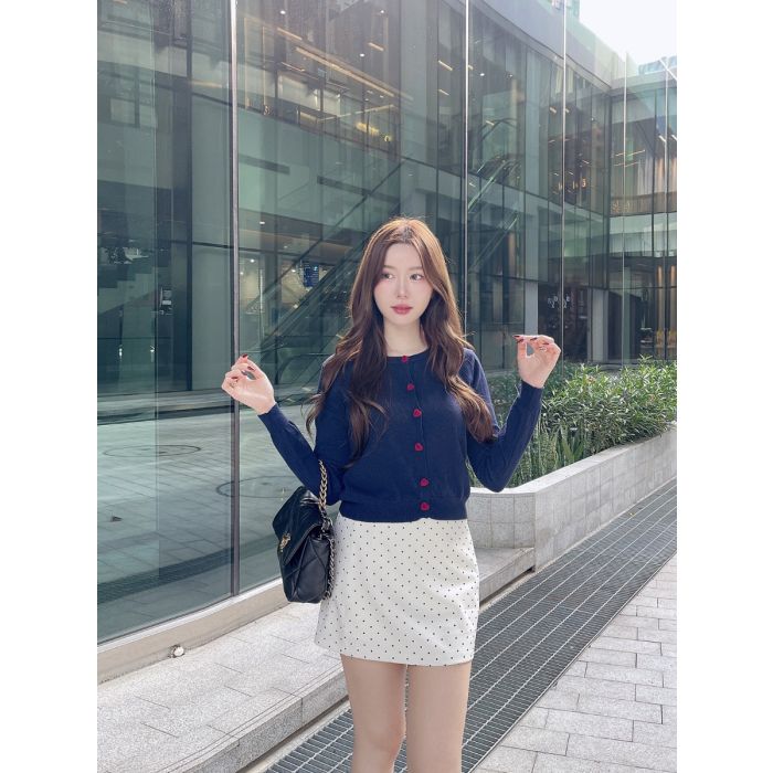 CHERRY HEART KNIT CARDIGAN-NAVY