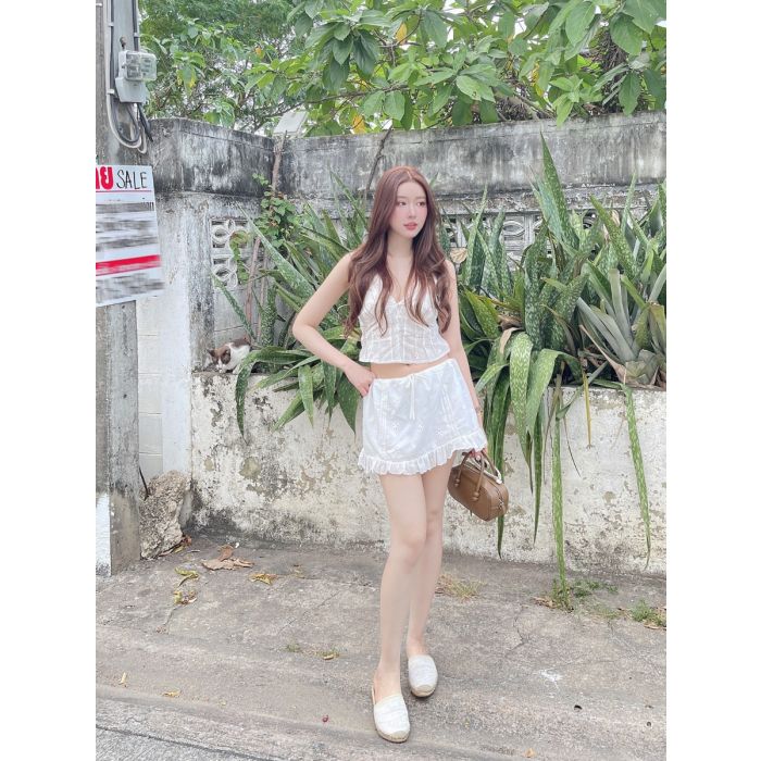 CINNAMON CASUAL LACE SKIRT-WHITE