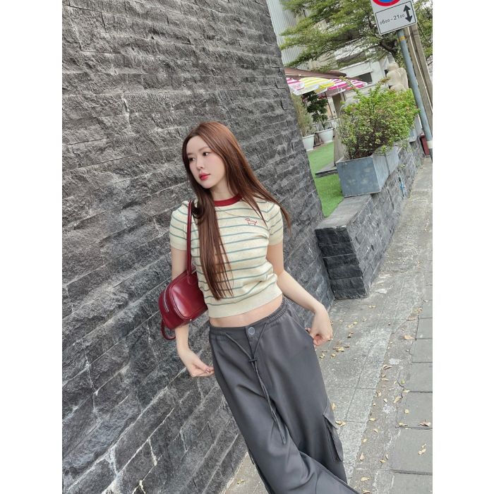 DACHSHUND STRIPE KNIT TOP-MINT