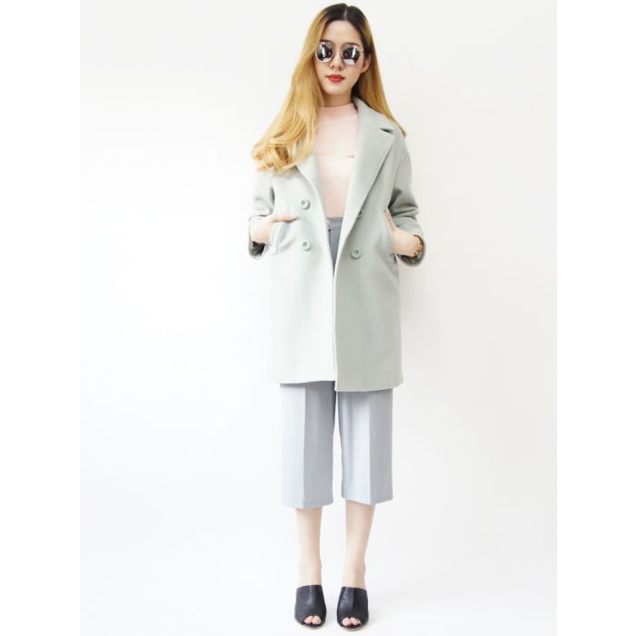 DUSTY DOUBLE BUTTON WOOL COAT-MINT-L